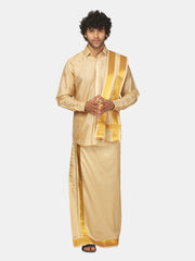 Men Full Sleeve Shirt Angavastram and Pocket Dhoti Set