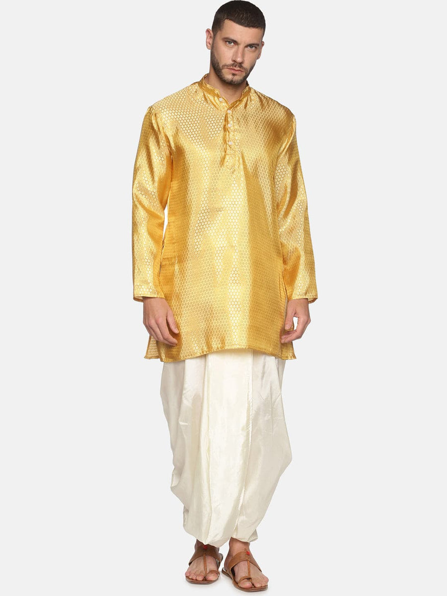 Men Gold Colour Polyester Kurta Dhoti Pant Set