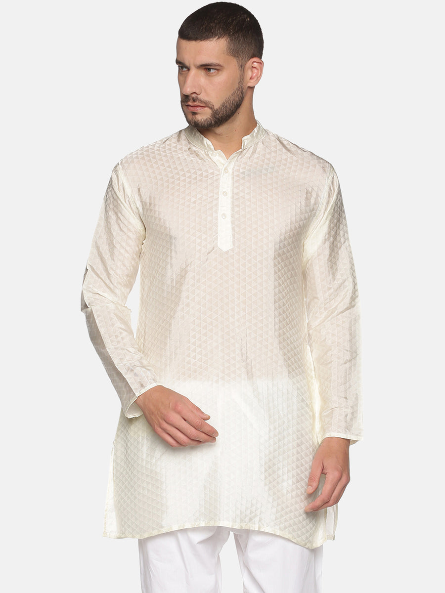 Men Jacquard Triangle Self Design Long Kurta