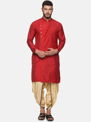 Men Maroon Colour Polyester Kurta Dhoti Pant Set