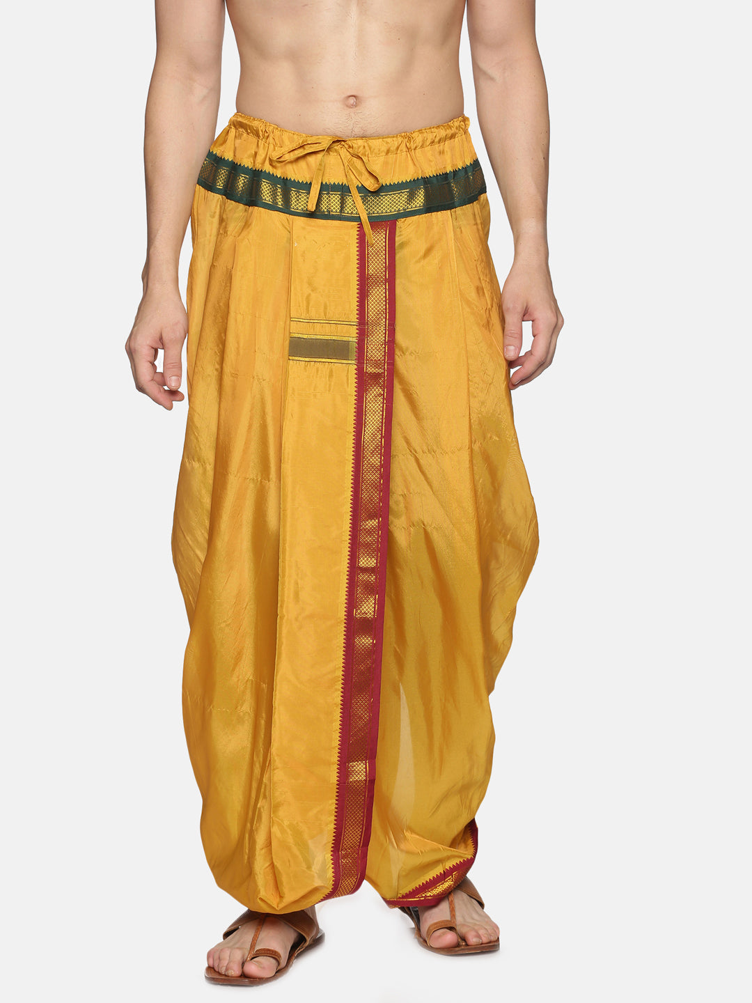 Men Solid Colour Contrast Border Art Silk Dhoti Pant