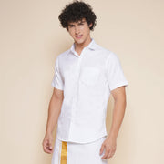 Men Premium Cotton White Half Sleeve Shirt