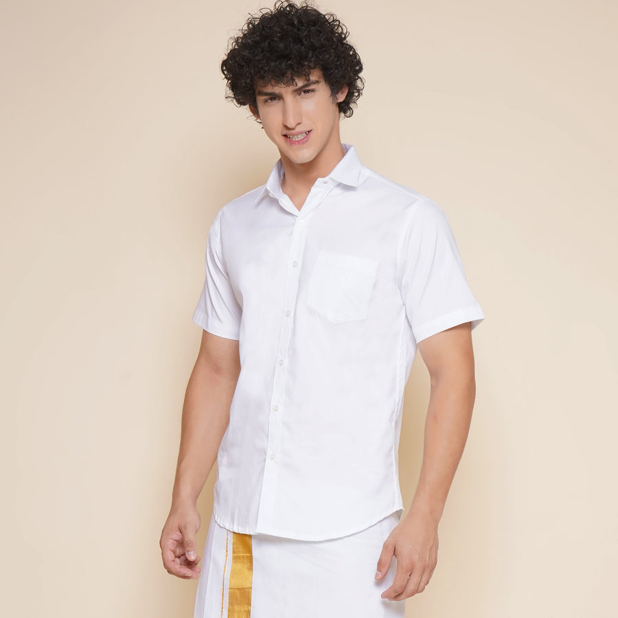 Men Premium Cotton White Half Sleeve Shirt