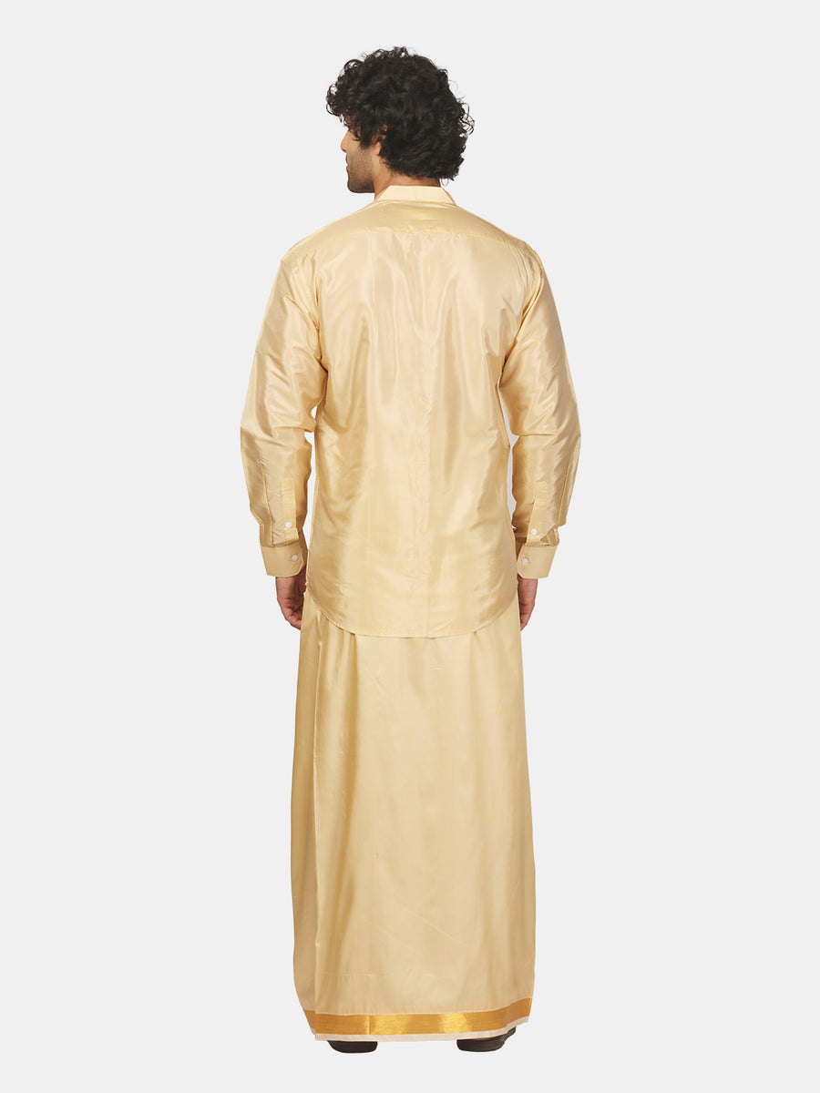 Men Art Silk Solid Colour Shirt With Readymade Dhoti And Angavastram