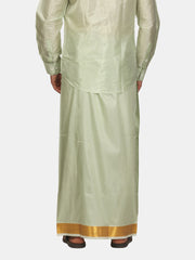 Men Solid Colour Art Silk Readymade Dhoti with Angavastram Set