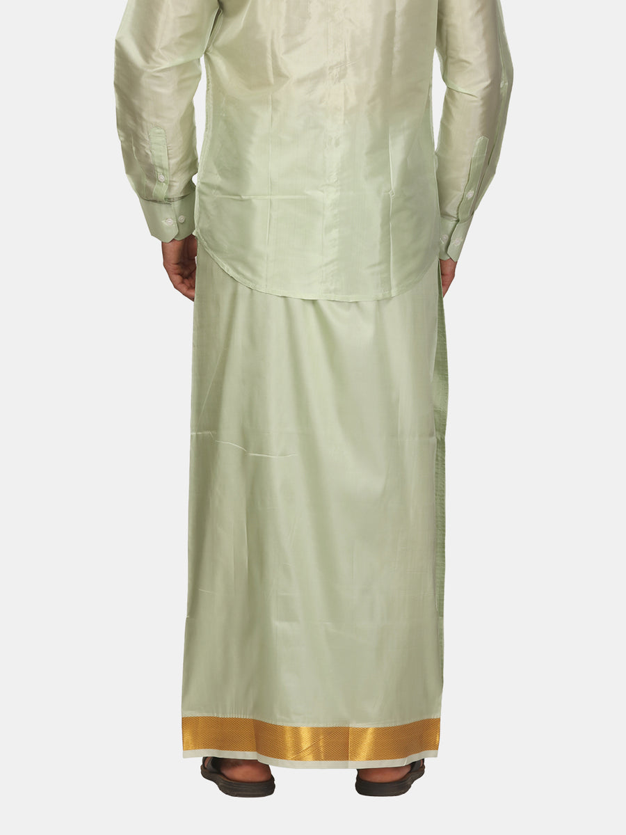 Men Solid Colour Art Silk Readymade Dhoti with Angavastram Set