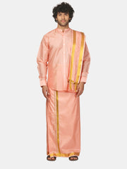 Men Art Silk Solid Colour Shirt With Readymade Dhoti And Angavastram