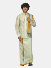 Men Art Silk Solid Colour Shirt With Readymade Dhoti And Angavastram