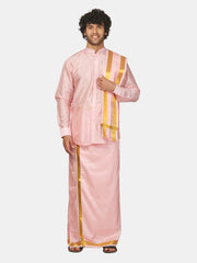 Men Art Silk Solid Colour Shirt With Readymade Dhoti And Angavastram