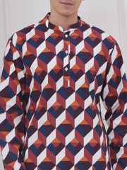 Mens Readymade Cotton Popline Print Kurta And Pyjama Set