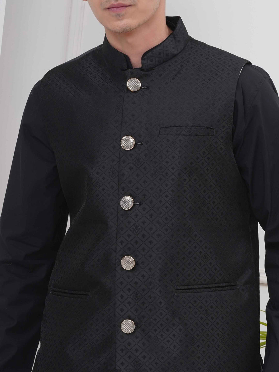 Mens Mandarin collar  Nehru Jacket With Kurta And Pyjama Set