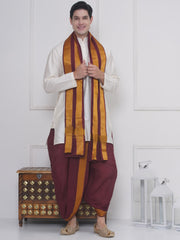 Men Cotton Colour DhotiPant And Matching Angavastram Set