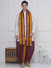 Men Cotton Colour DhotiPant And Matching Angavastram Set