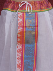 Men White Cotton self Design Jacquard Border DhotiPant And Angavastram Set