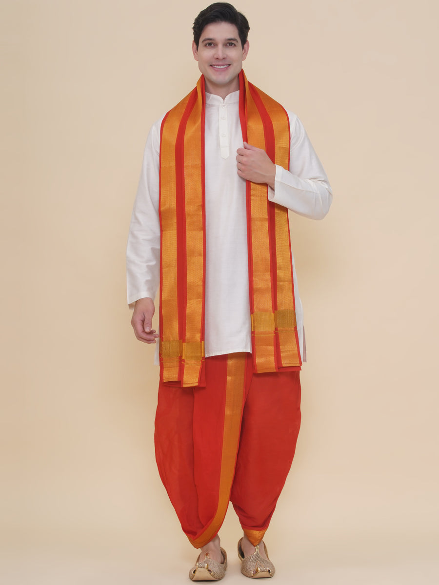 Men Cotton Colour DhotiPant And Matching Angavastram Set
