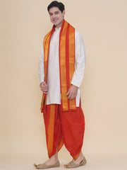 Mens Silk Cotton Kurta DhotiPant And Angavastram Set