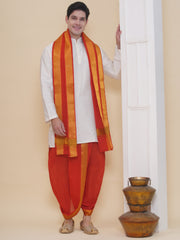 Mens Silk Cotton Kurta DhotiPant And Angavastram Set