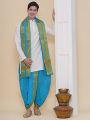 Men Cotton Colour DhotiPant And Matching Angavastram Set