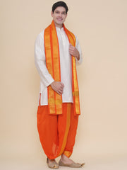 Mens Silk Cotton Kurta DhotiPant And Angavastram Set