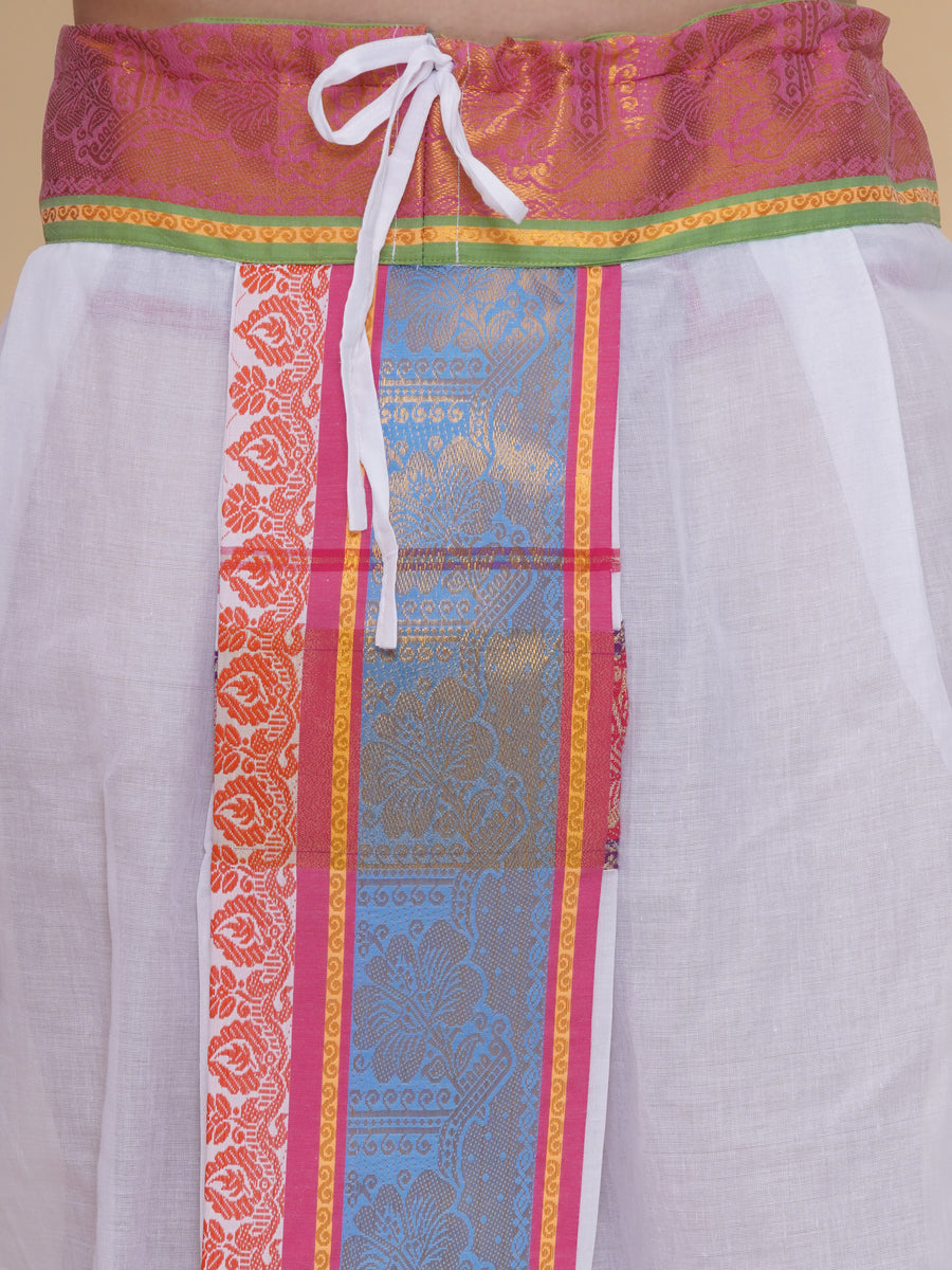 Men White Cotton self Design Jacquard Border DhotiPant And Angavastram Set