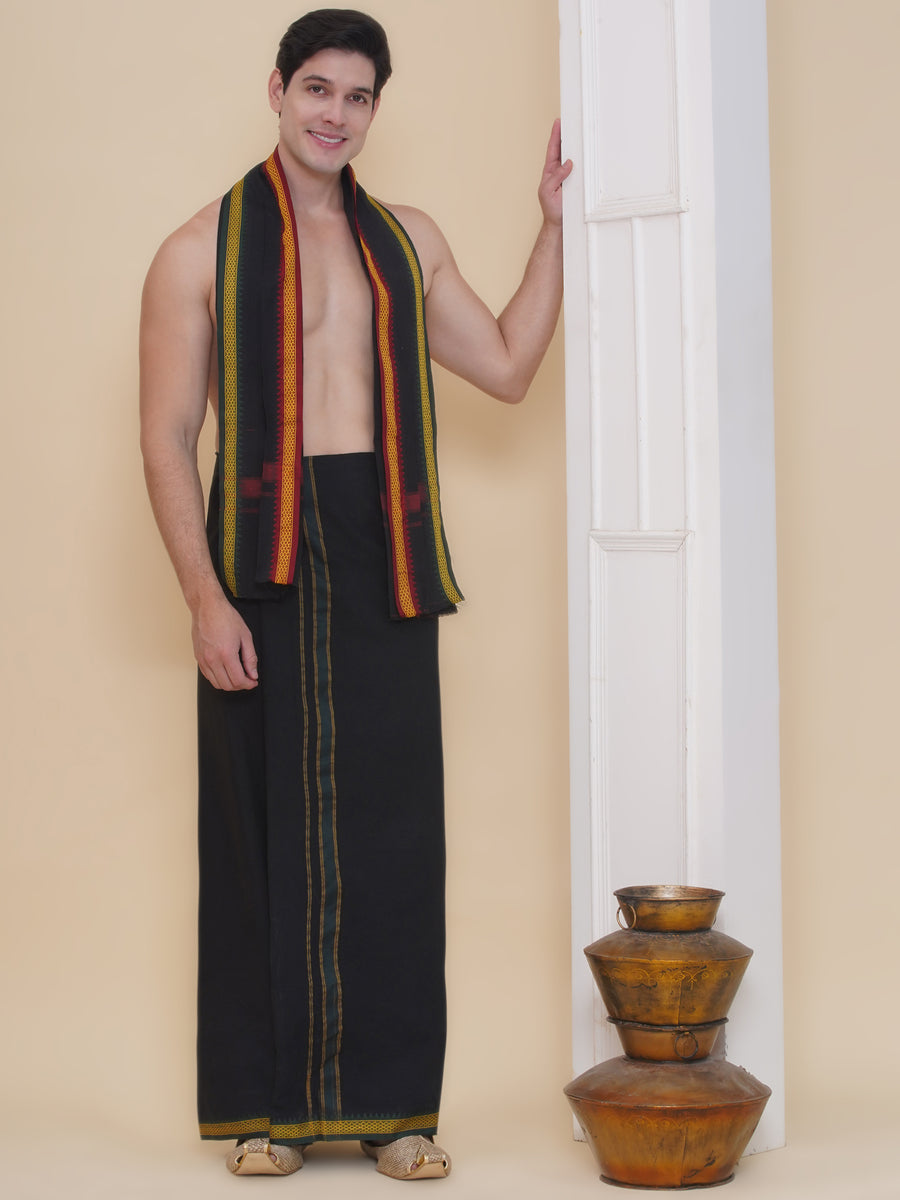 Men 50K Cotton Colour Dhoti With Angavastram Set