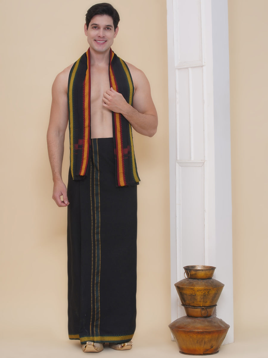 Men 50K Cotton Colour Dhoti With Angavastram Set