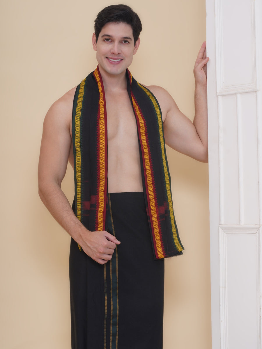 Men 50K Cotton Colour Dhoti With Angavastram Set