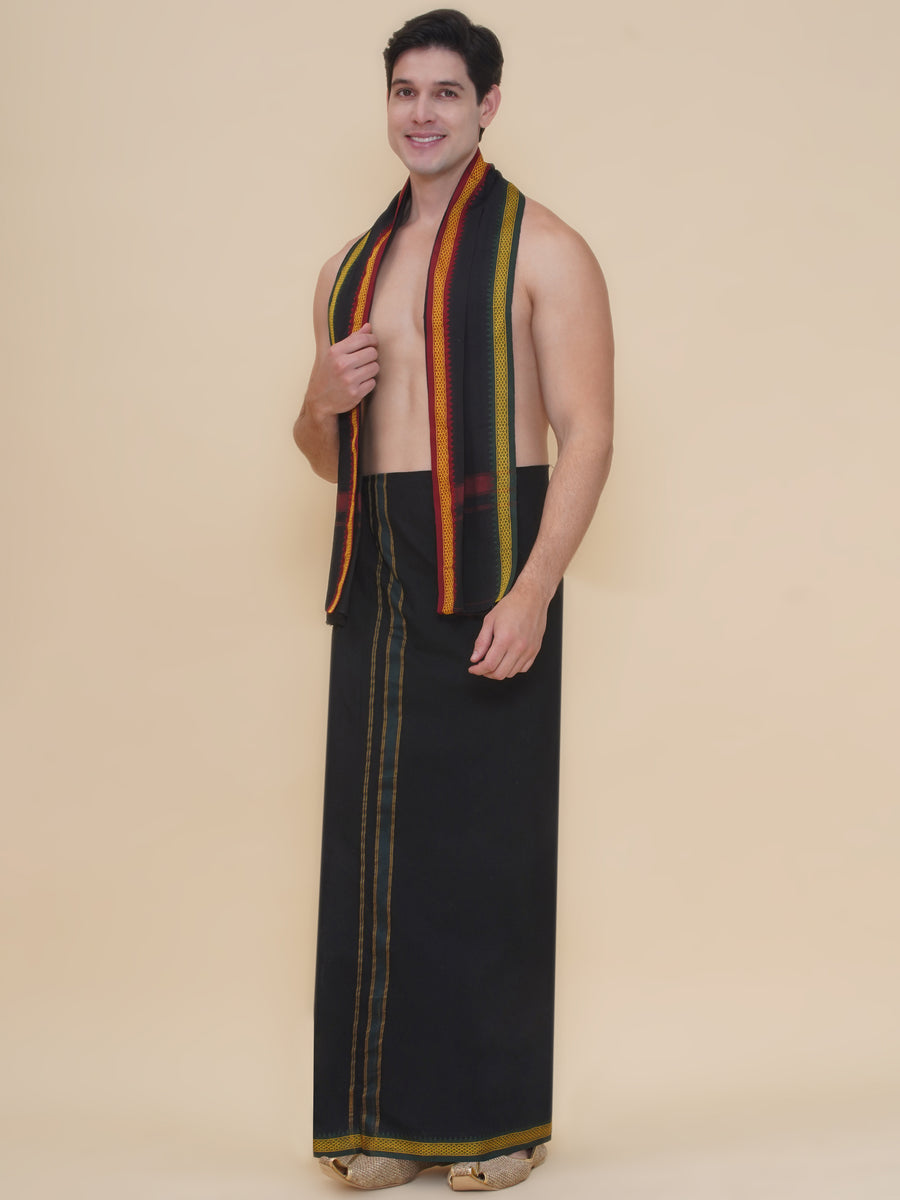 Men 50K Cotton Colour Dhoti With Angavastram Set