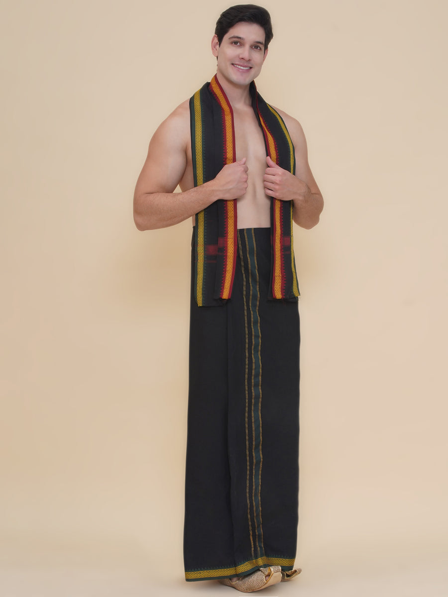Men 50K Cotton Colour Dhoti With Angavastram Set