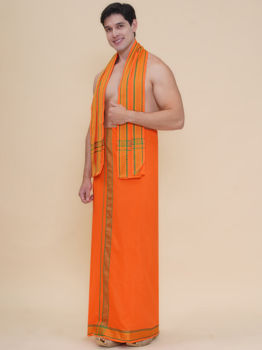 Mens 30K Cotton Colour Dhoti And Angavastram Set