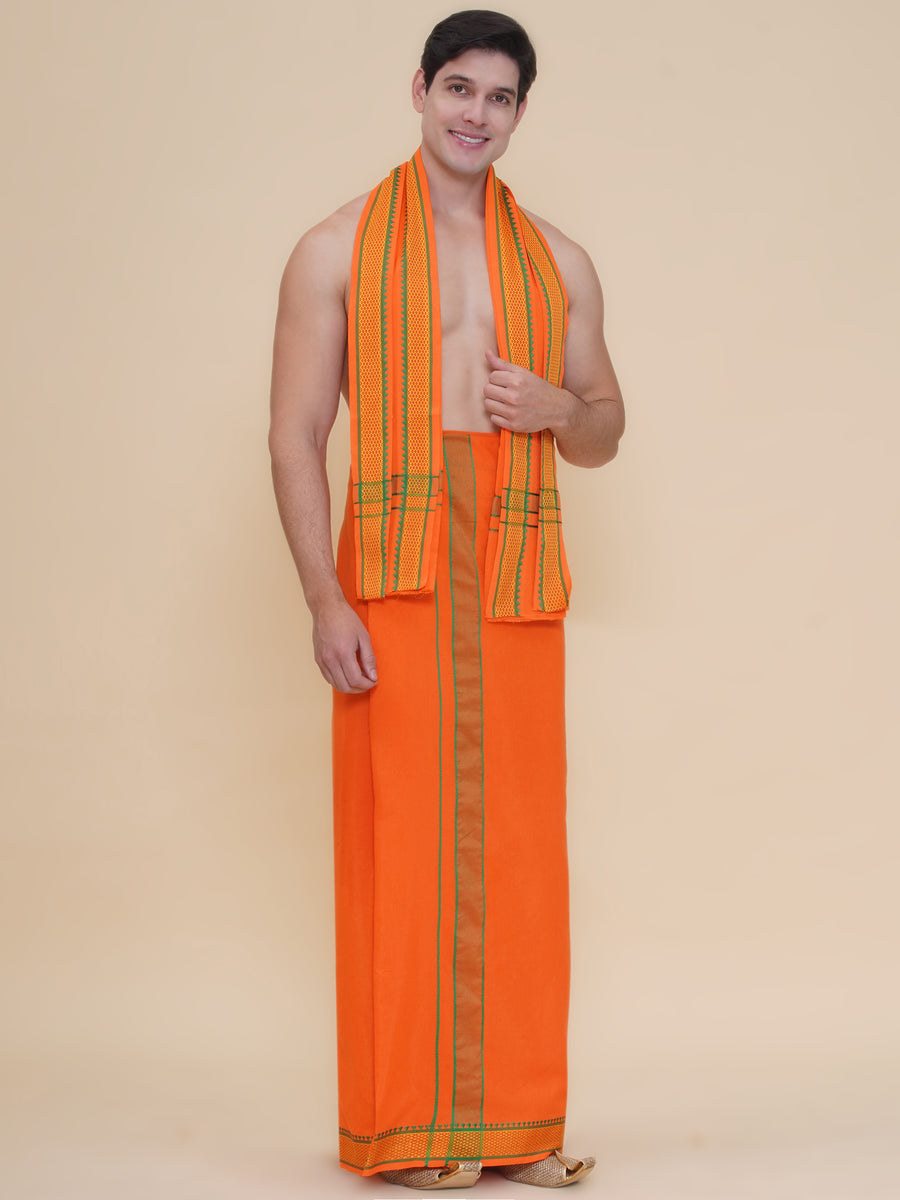 Mens 30K Cotton Colour Dhoti And Angavastram Set