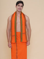 Men 50K Cotton Colour Dhoti With Angavastram Set