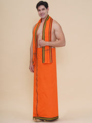 Men 50K Cotton Colour Dhoti With Angavastram Set