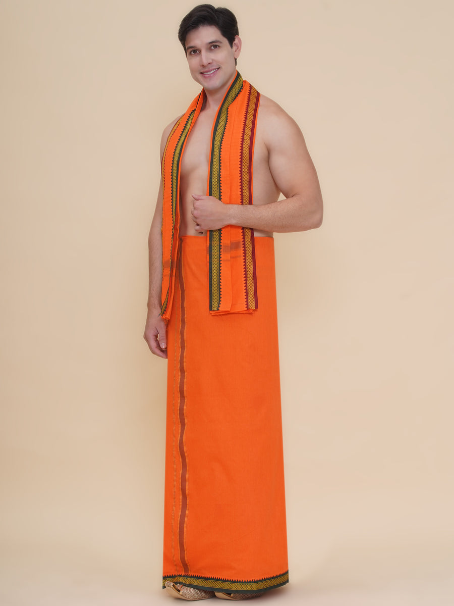 Men 50K Cotton Colour Dhoti With Angavastram Set