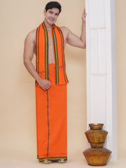 Men 50K Cotton Colour Dhoti With Angavastram Set