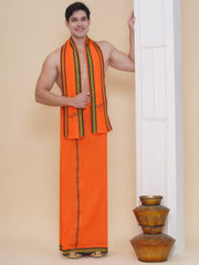 Men 50K Cotton Colour Dhoti With Angavastram Set