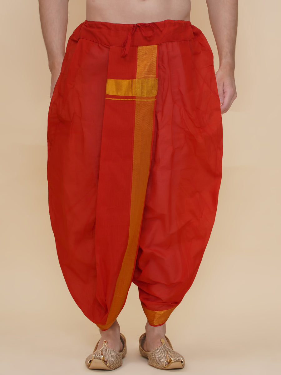 Men Cotton Colour DhotiPant And Matching Angavastram Set