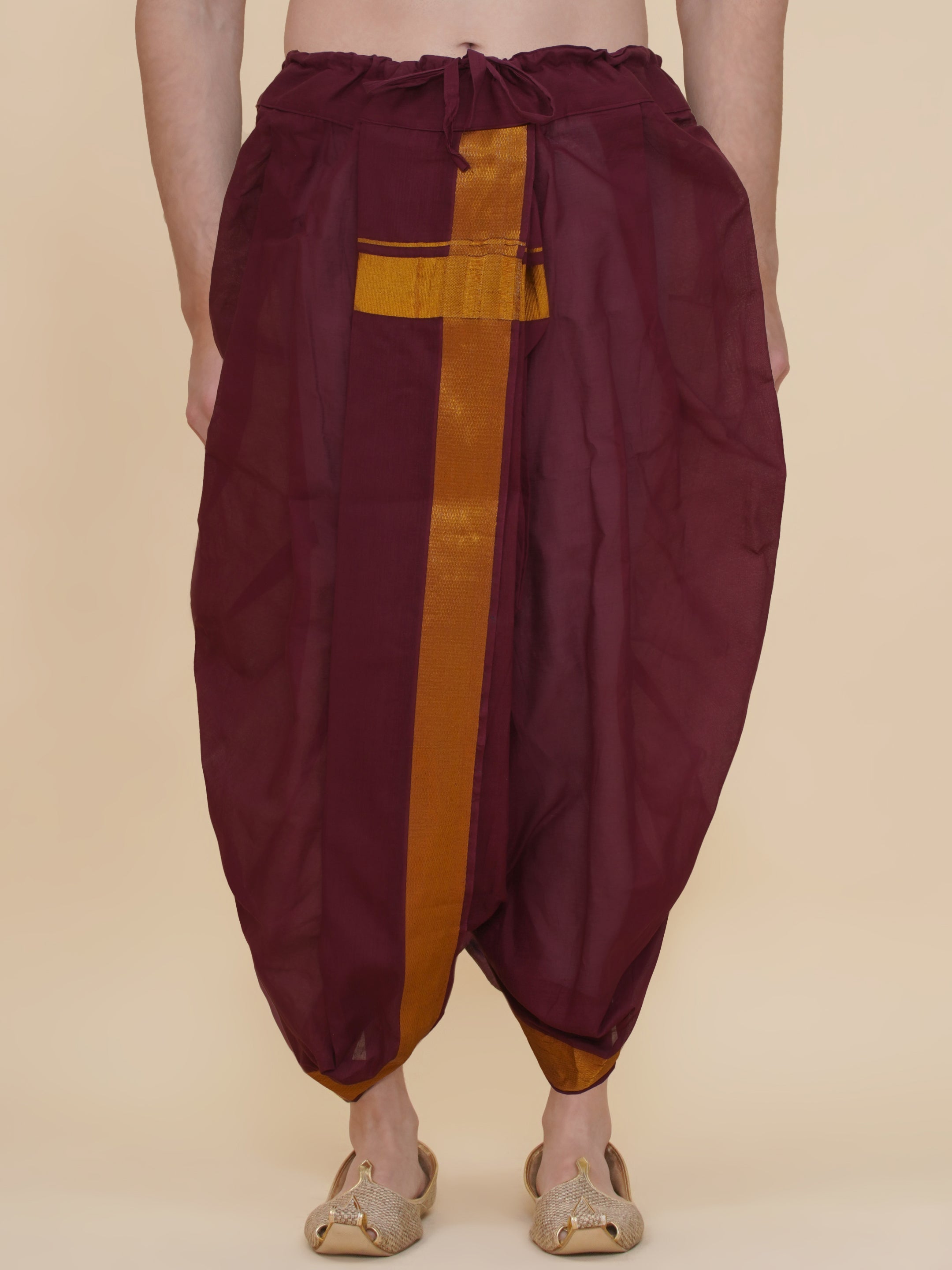 Men Cotton Colour DhotiPant And Matching Angavastram Set