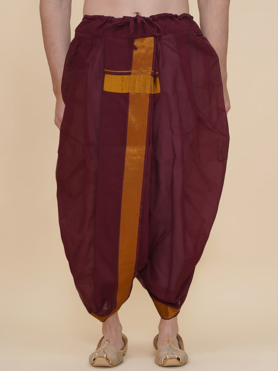 Men Cotton Colour DhotiPant And Matching Angavastram Set