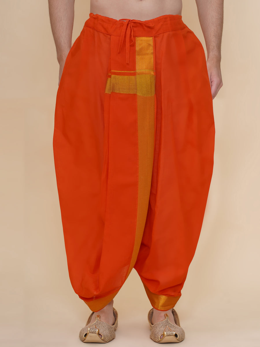 Men Cotton Colour DhotiPant And Matching Angavastram Set