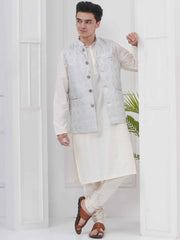 Mens Readymade Silk Cotton Kurta Pyjama And Nehru Jacket.
