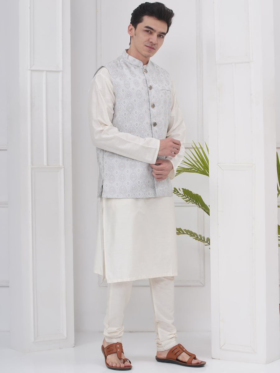 Mens Readymade Silk Cotton Kurta Pyjama And Nehru Jacket.