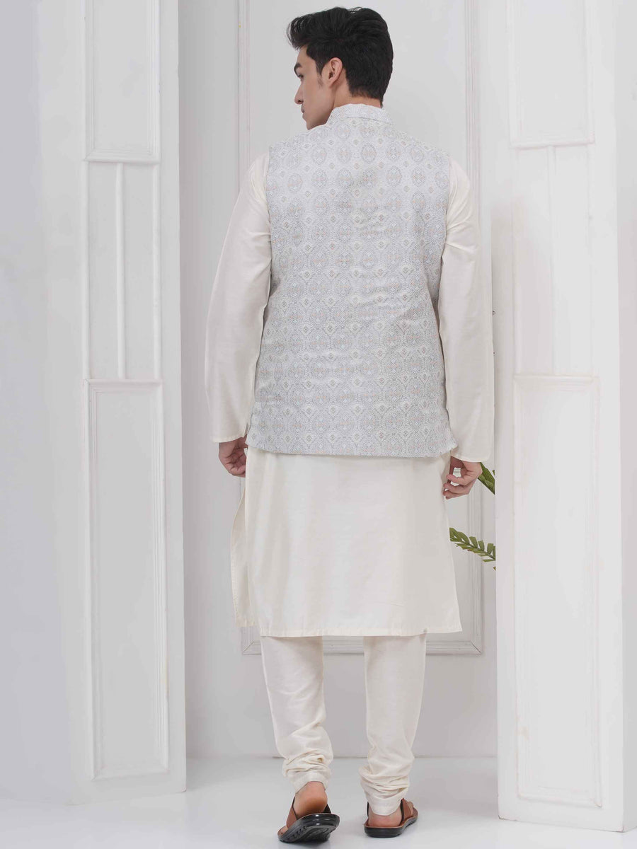 Mens Readymade Silk Cotton Kurta Pyjama And Nehru Jacket.
