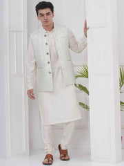 Mens Readymade Silk Cotton Kurta Pyjama And Nehru Jacket.