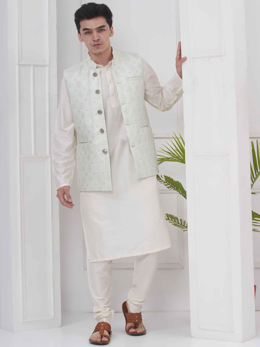 Mens Readymade Silk Cotton Kurta Pyjama And Nehru Jacket.