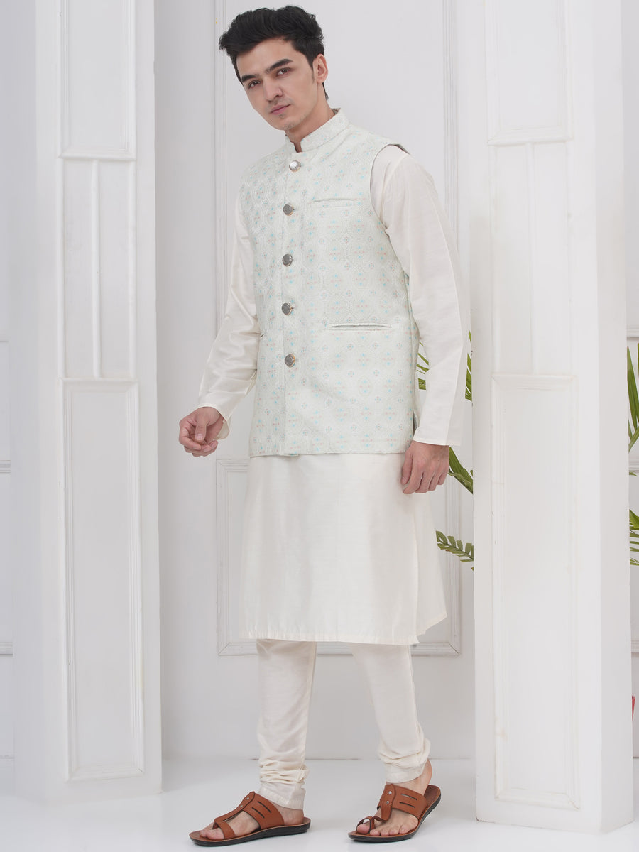 Mens Readymade Silk Cotton Kurta Pyjama And Nehru Jacket.