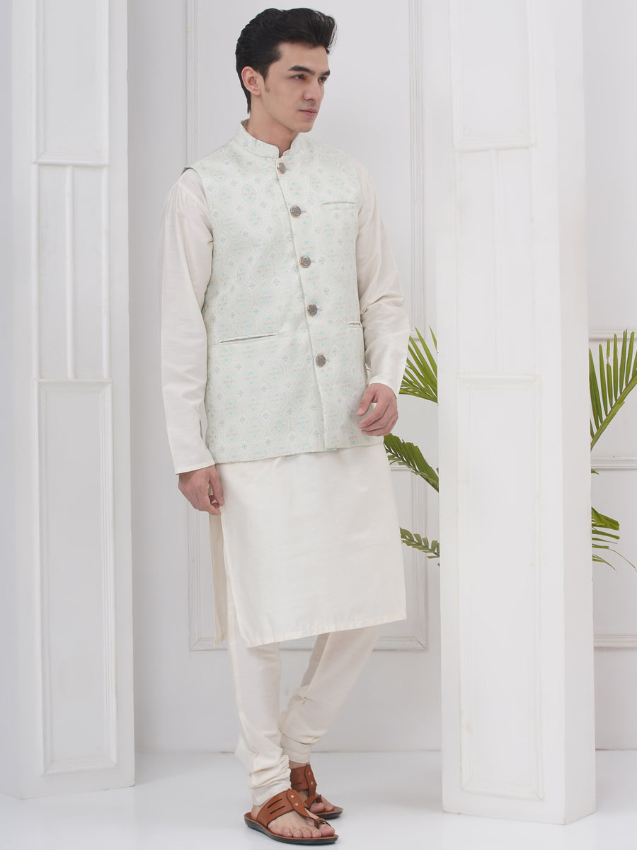 Mens Readymade Silk Cotton Kurta Pyjama And Nehru Jacket.