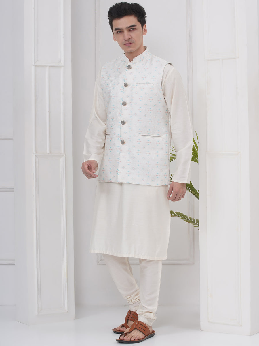 Mens Readymade Silk Cotton Kurta Pyjama And Nehru Jacket.
