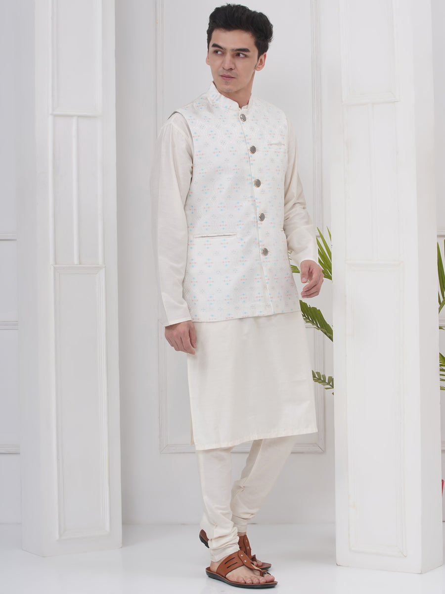 Mens Readymade Silk Cotton Kurta Pyjama And Nehru Jacket.
