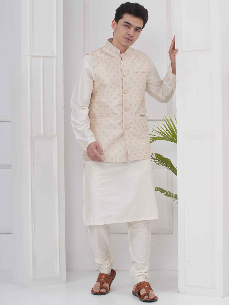 Mens Readymade Silk Cotton Kurta Pyjama And Nehru Jacket.